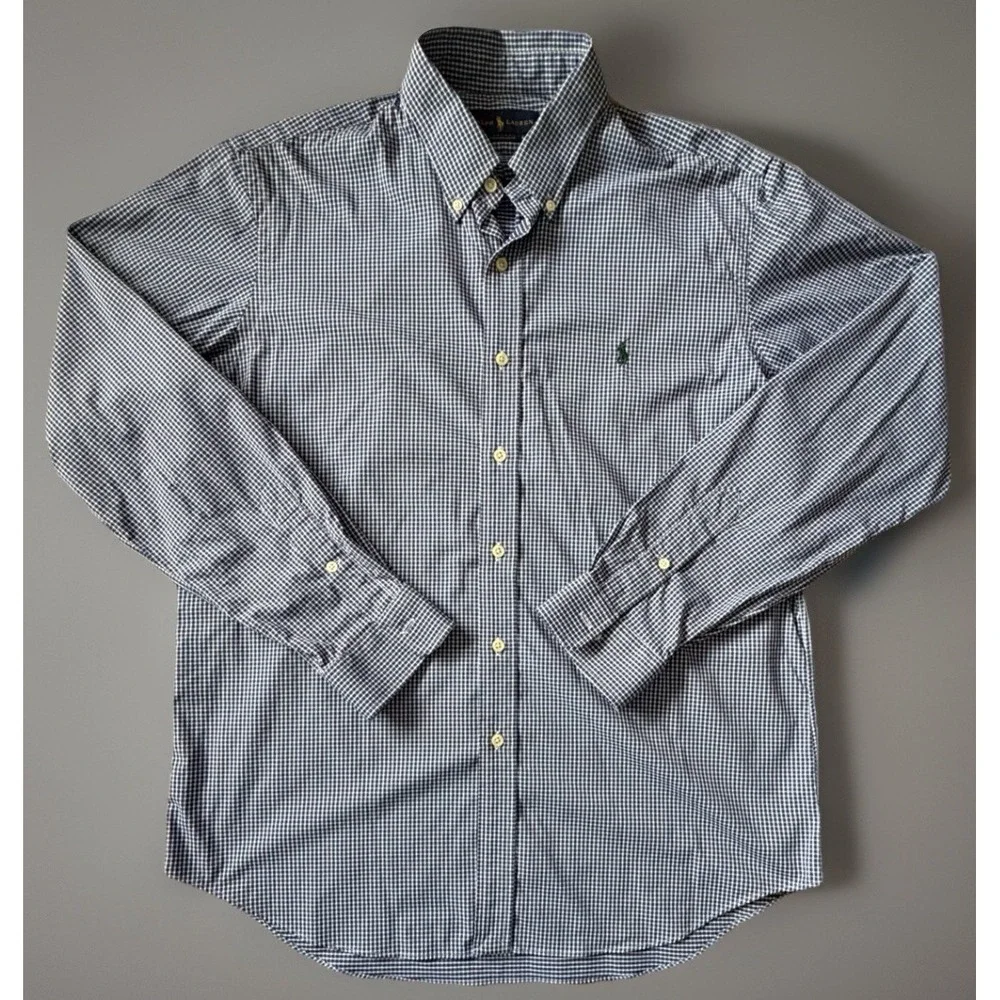 Polo Ralph Lauren Long Sleeve Button Up Shirt Blue Plaid Pony Logo Large JBHS